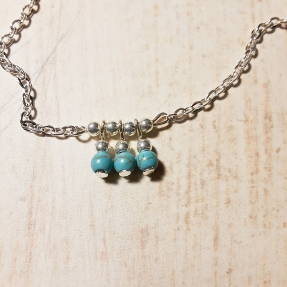 Feather Pendant Layer Silver Turquoise Necklace - Picture 3 of 6